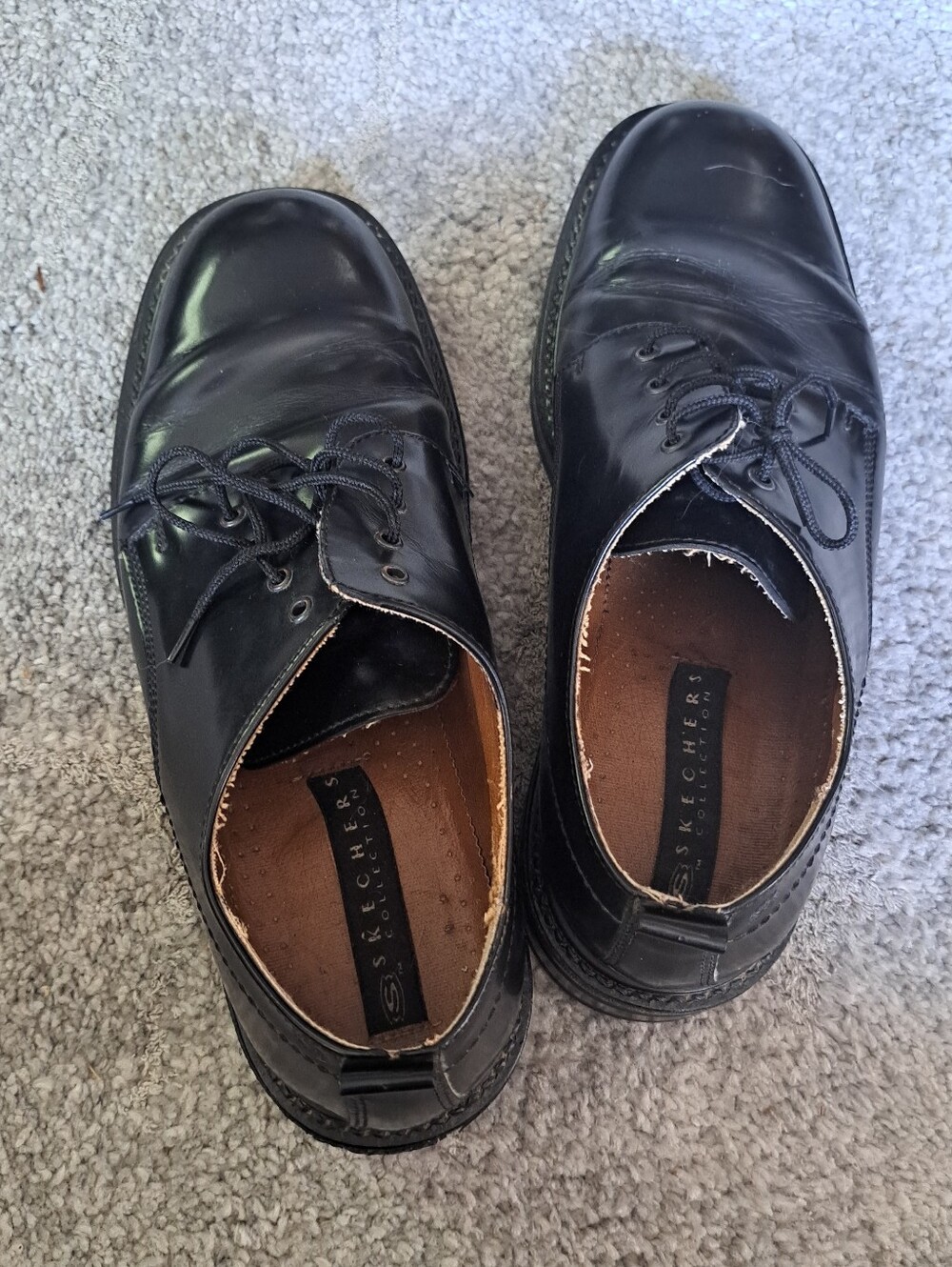 Vintage Skechers Echo Men’s Black Leather Laced Oxfords Made In Italy Size 10